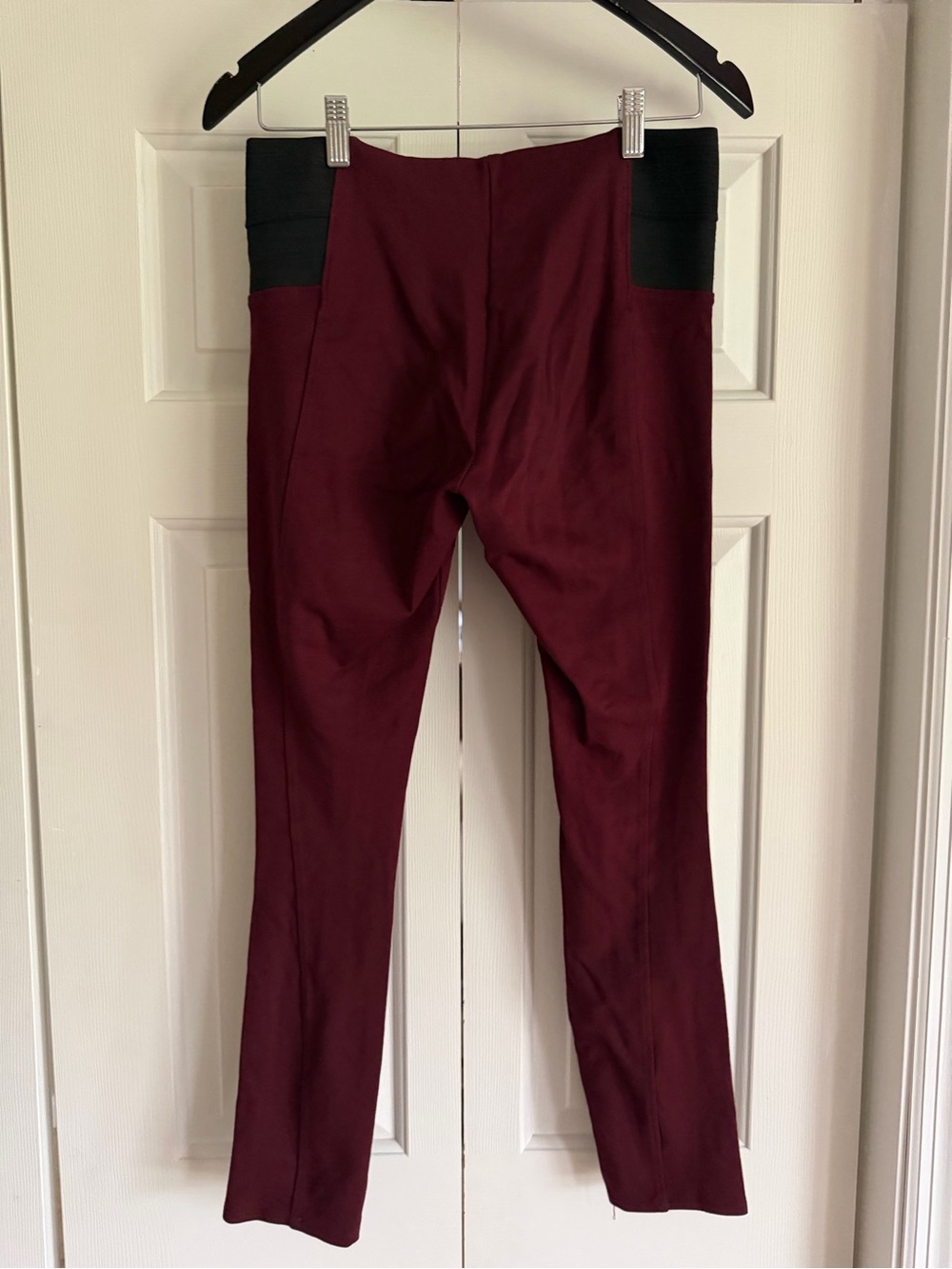Women’s Burgundy Leggings with Black Waist Panels